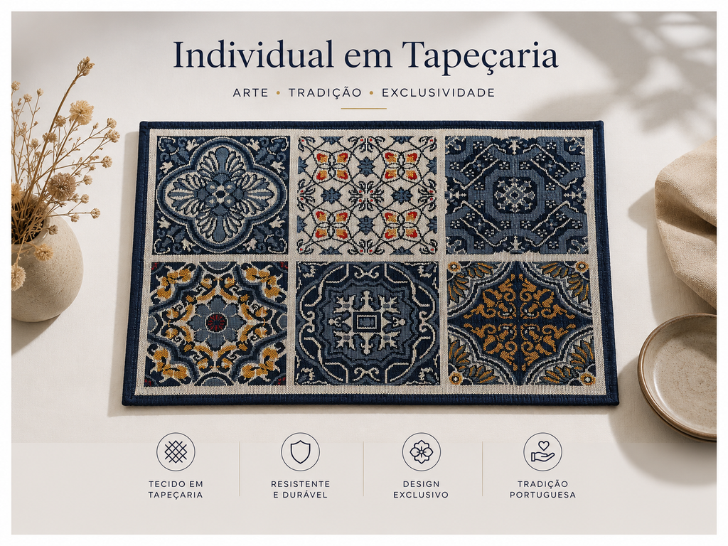 Jogo Americano de Tapeçaria - Azulejos Azuis de Portugal - 48x32 cm