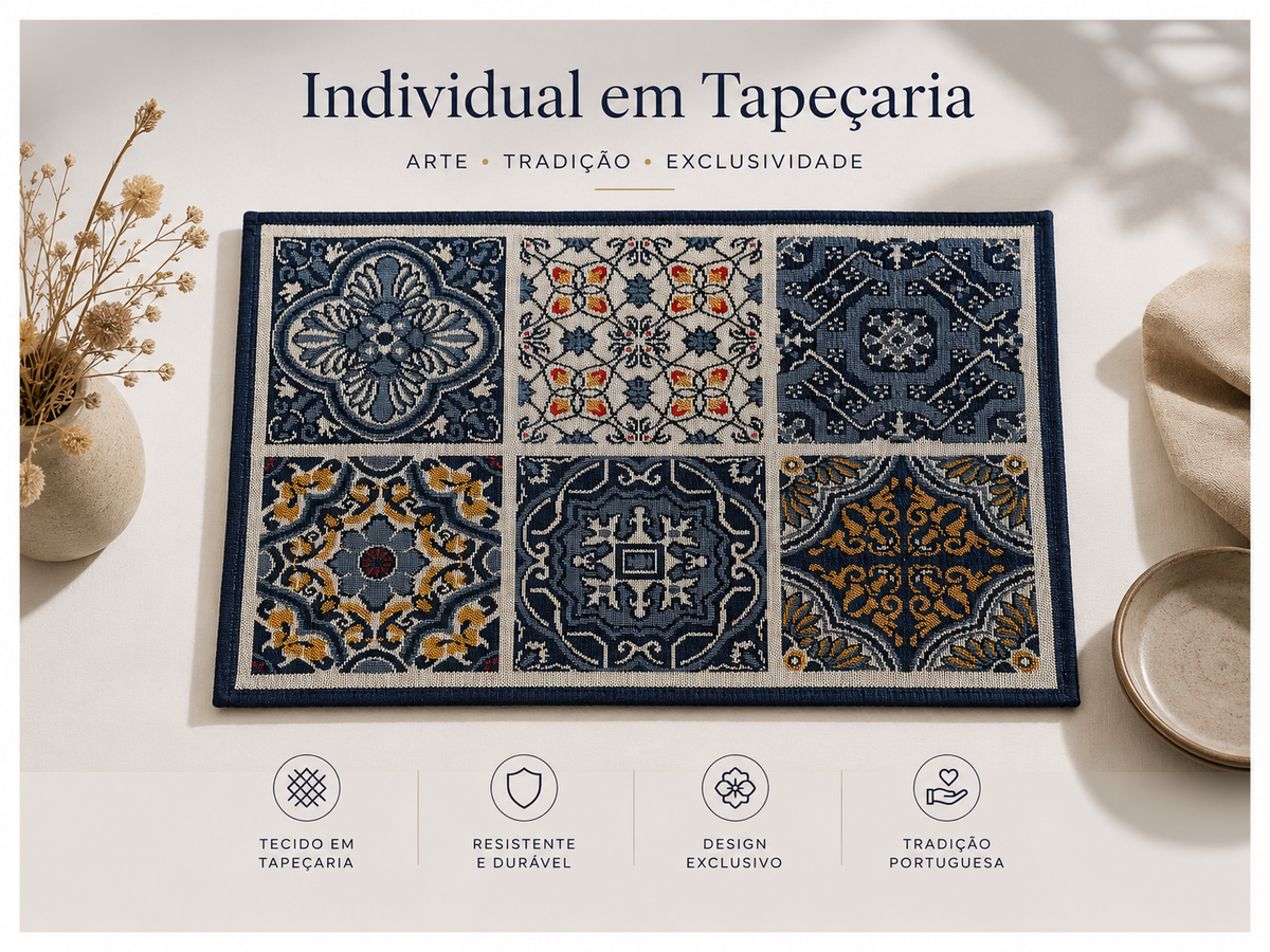 Jogo Americano de Tapeçaria - Azulejos Azuis de Portugal - 48x32 cm