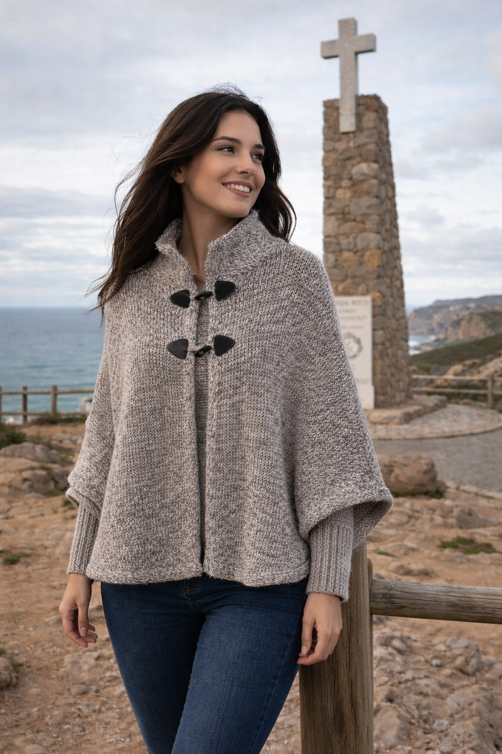 Knitted Poncho with Sleeves