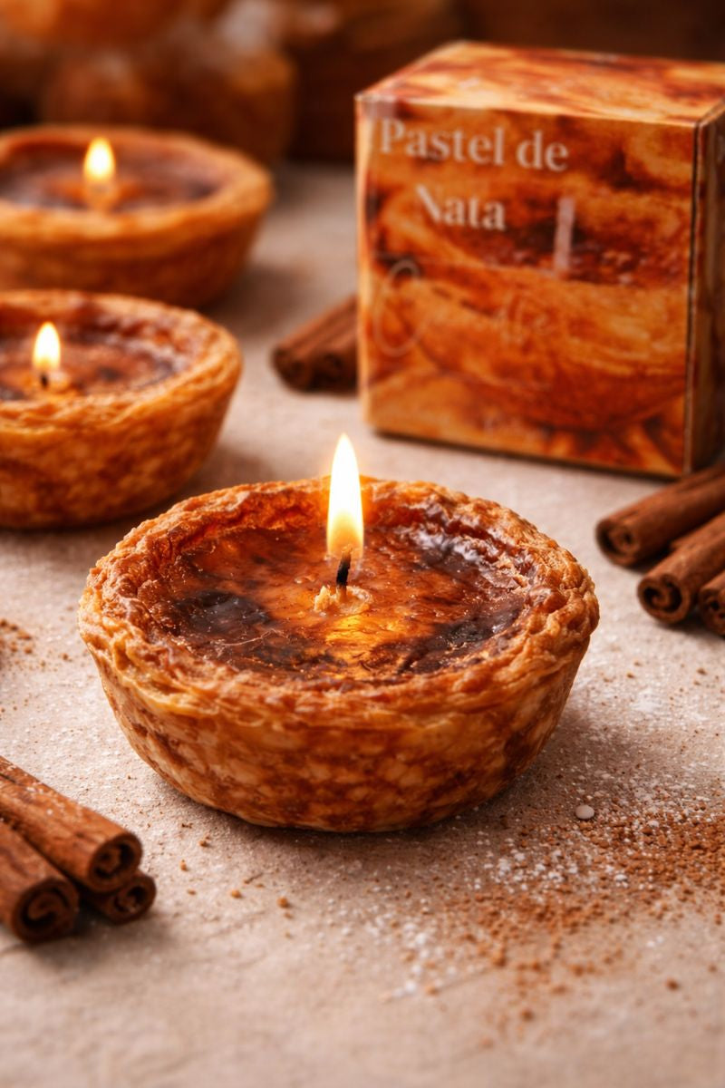 Vela artesanal em forma de Pastel de Nata