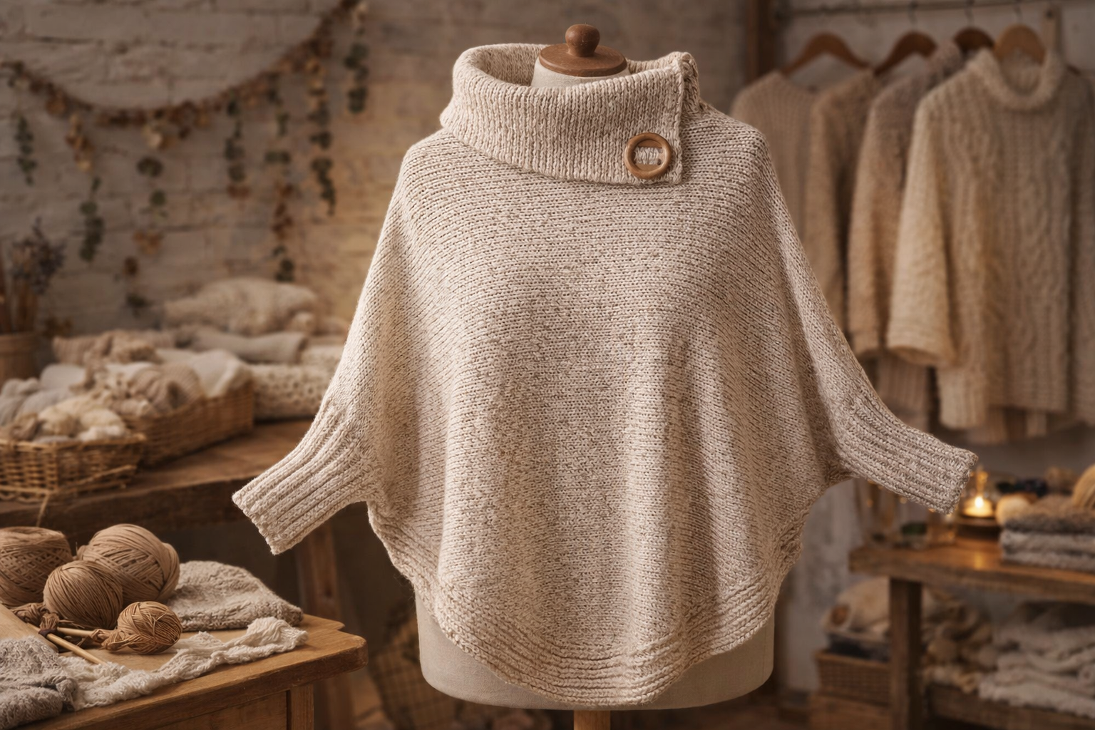 Poncho de Lã Artesanal Português