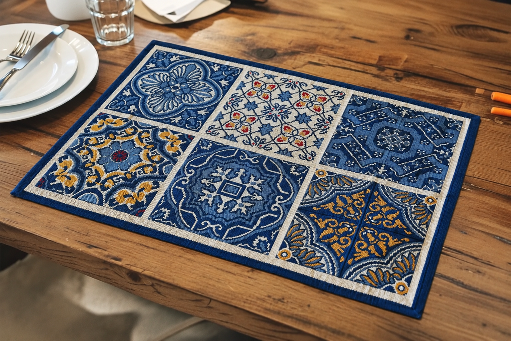 Jogo Americano de Tapeçaria - Azulejos Azuis de Portugal - 48x32 cm