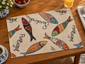 Jogo americano Sardinhas de Portugal feito à mão 49x34cm tecido gobelin 50% Algodão