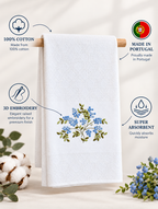 100% Cotton hand or dish towel with raised floral embroidery - 50 x 70 cm - Made in Portugal