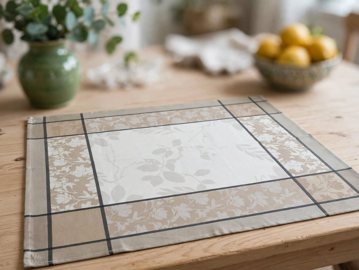 Kitchen towel set 100% cotton - 1 terry hand towel and 1 smooth jacquard tea towel with Portuguese pattern white and grey