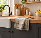 Kitchen towel set 100% cotton - 1 terry hand towel and 1 smooth jacquard tea towel with Portuguese pattern white and grey