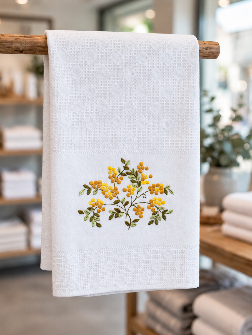 100% Cotton hand or dish towel with raised floral embroidery - 50 x 70 cm - Made in Portugal