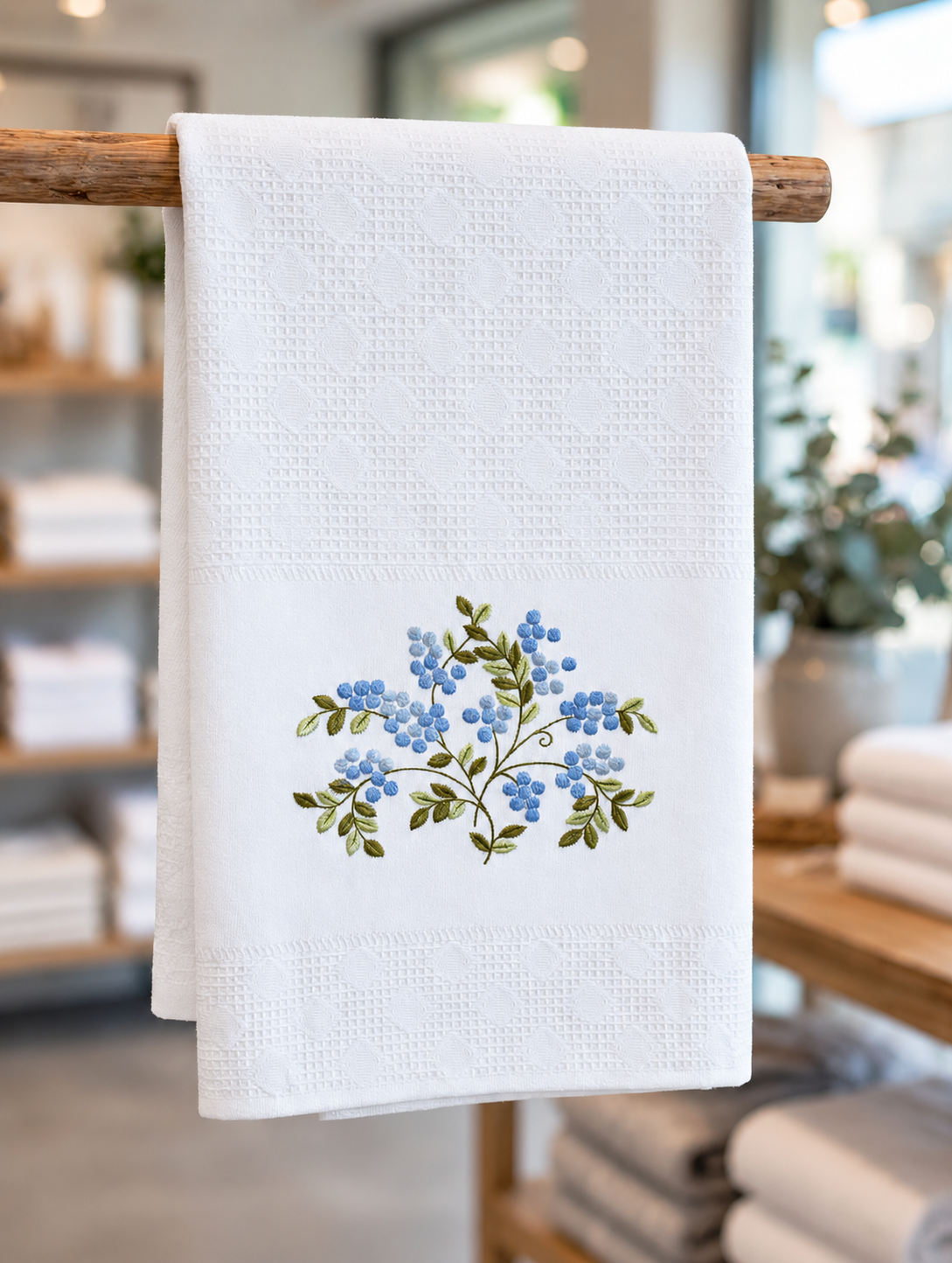 100% Cotton hand or dish towel with raised floral embroidery - 50 x 70 cm - Made in Portugal