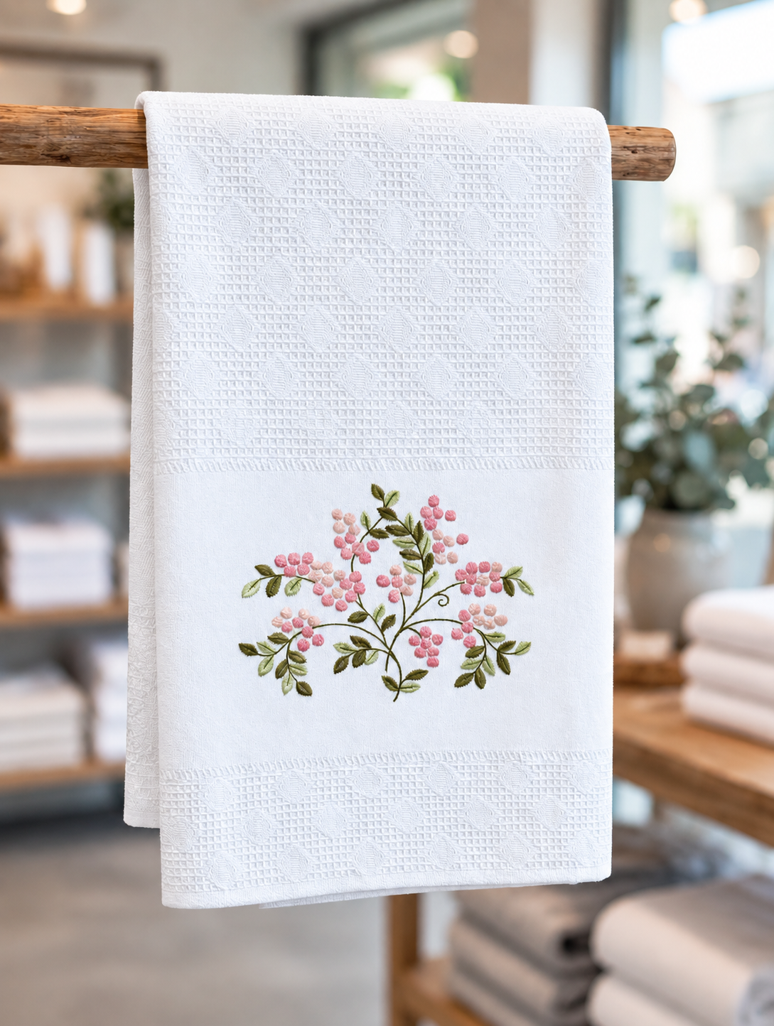 100% Cotton hand or dish towel with raised floral embroidery - 50 x 70 cm - Made in Portugal