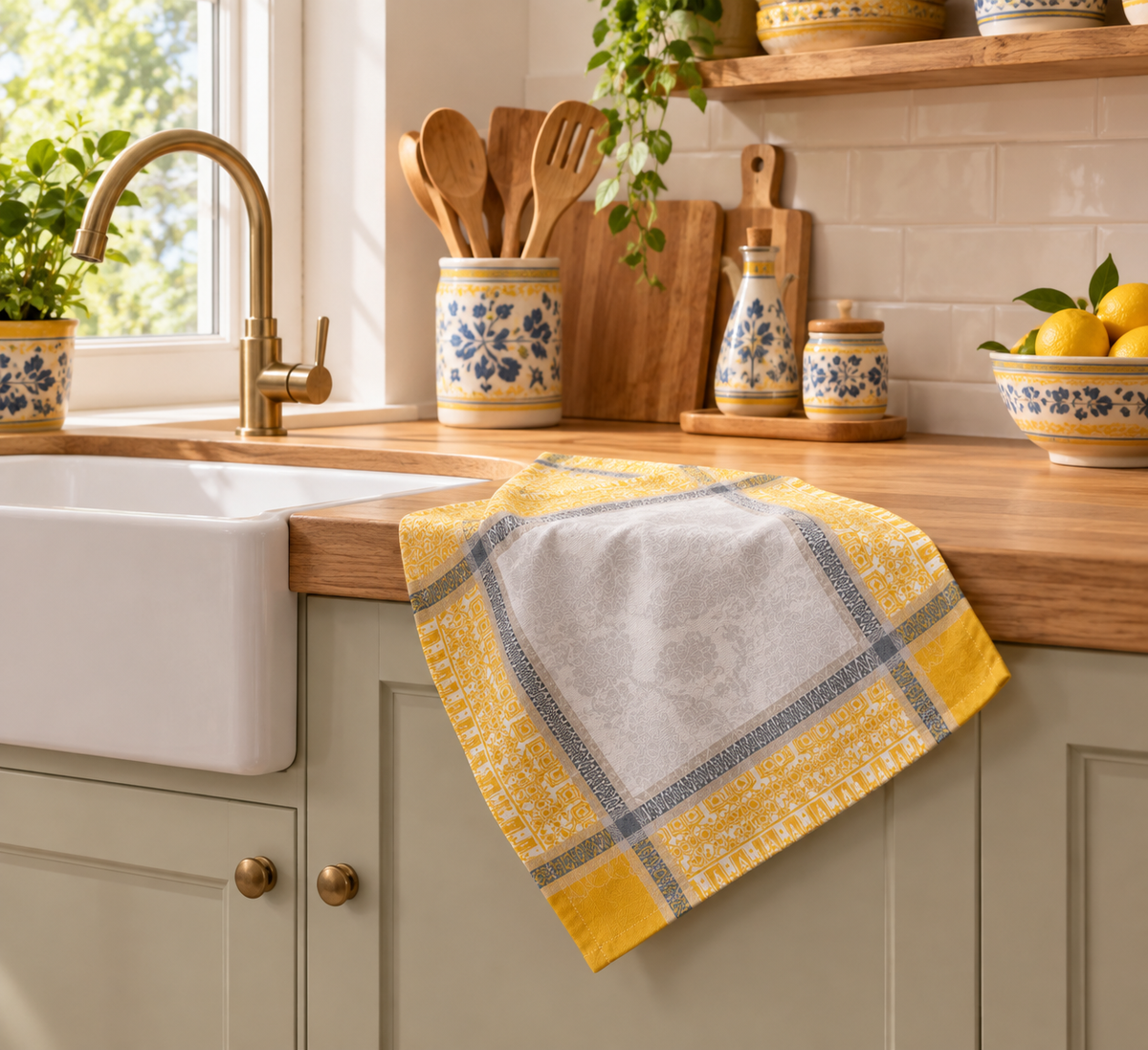 Kitchen Towel Set - 1 Terry Cotton Hand Towel + 1 Jacquard Tea Towel