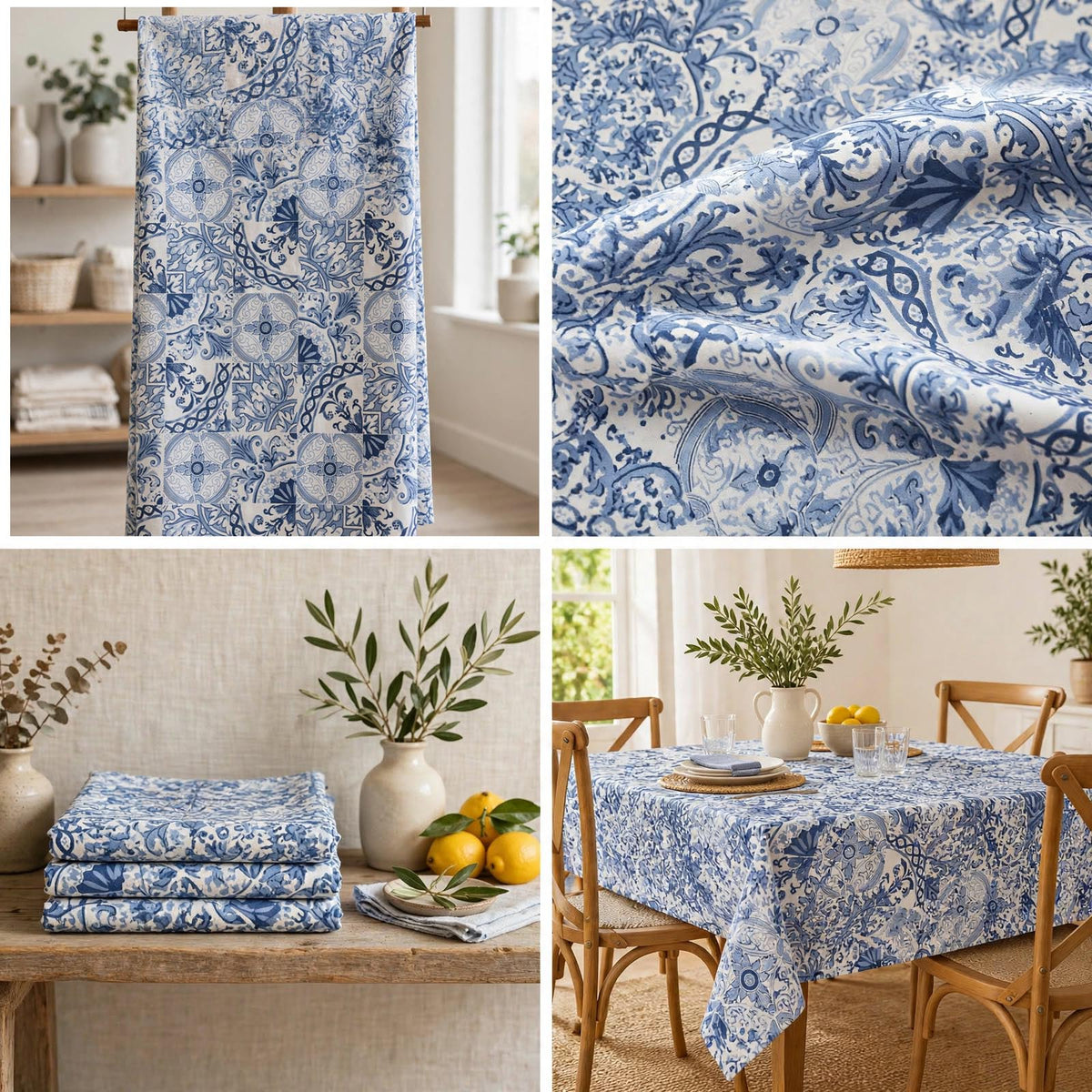 Toalha de Mesa de Azulejos Portugueses – 100% Algodão, Fabricado em Portugal