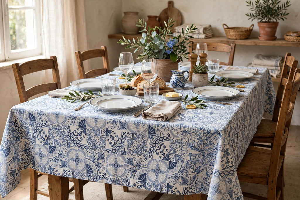 Toalha de Mesa de Azulejos Portugueses – 100% Algodão, Fabricado em Portugal